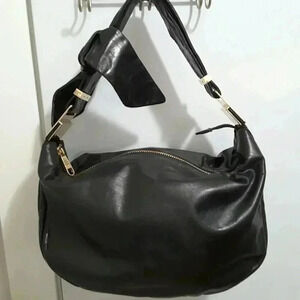 Badgley Mischka hobo shoulder bag black leather with brass hardware